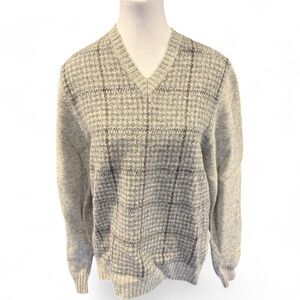 Brooks Brothers Shetland Wool Houndstooth Sweater Women's Large V Neck Plaid